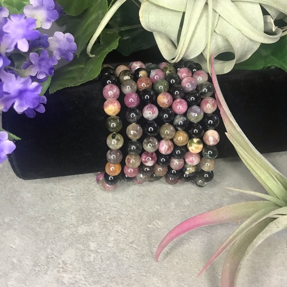 Watermelon Tourmaline gemstone beaded bracelet - Picture 3 of 5